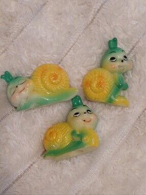 Vintage Buggy Bug Green Yellow Whimsy Anthropomorphic Snails
